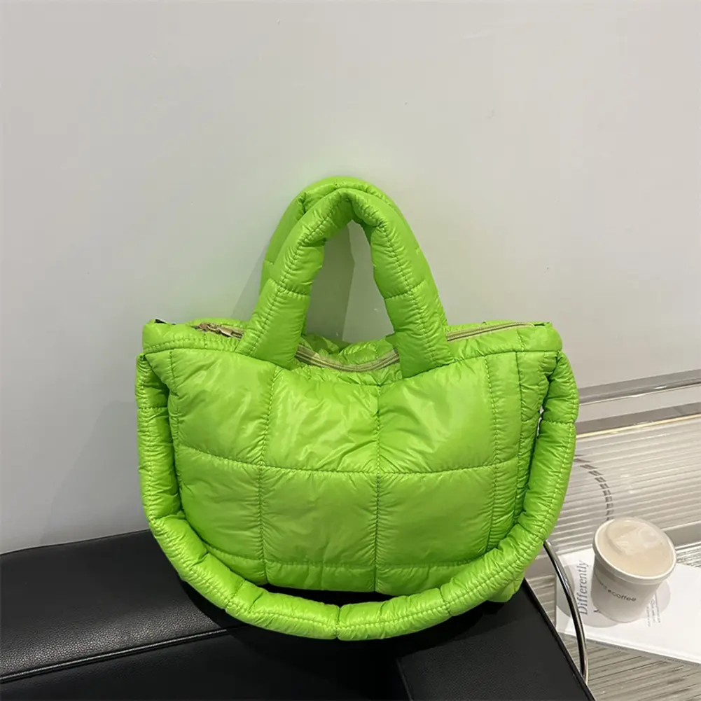 Women Quilted Shoulder Bag Large Capacity Puffer Tote Handbag Solid Color Quilted Top Handle Bag Ladies Commute Bag