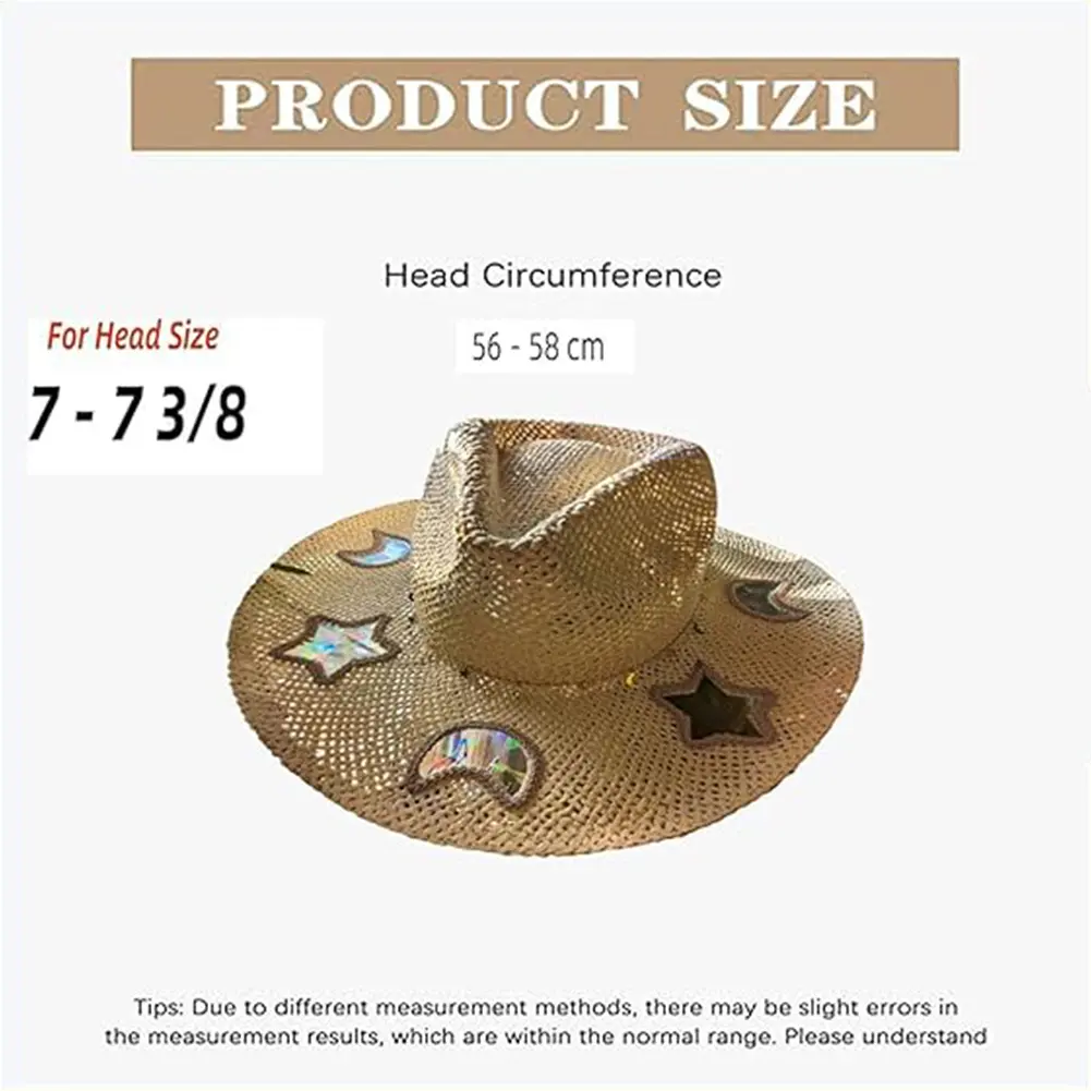 Women's Straw Cowboy Hats Summer Sun Hats Western Cowboy Sun Hats Vintage Beach Straw Caps Western Bohemia Cowboy Moon Love Hats