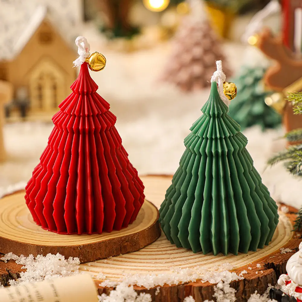 Pack of 2 3D Christmas Tree Candle Mould DIY Candle Mould Silicone Candle Mould for Scented Candle Christmas Craft Ornaments