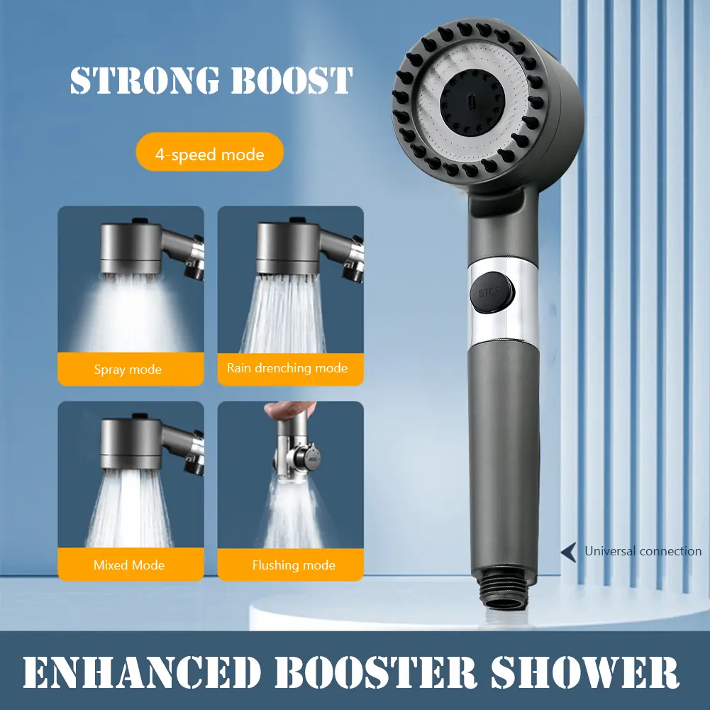 Bathroom Showerhead Powerful Pressurization Large Flow Shower Head Adjustable 4 Modes Replacement Parts Bathroom Accessories