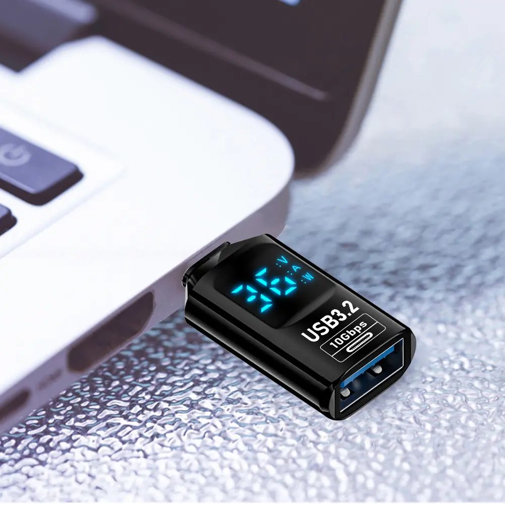 Digital LED Display USB To Type-C Adapter 10Gbps USB Type C Charger Converter 60W Universal for Mobile Phone Laptop Tablet