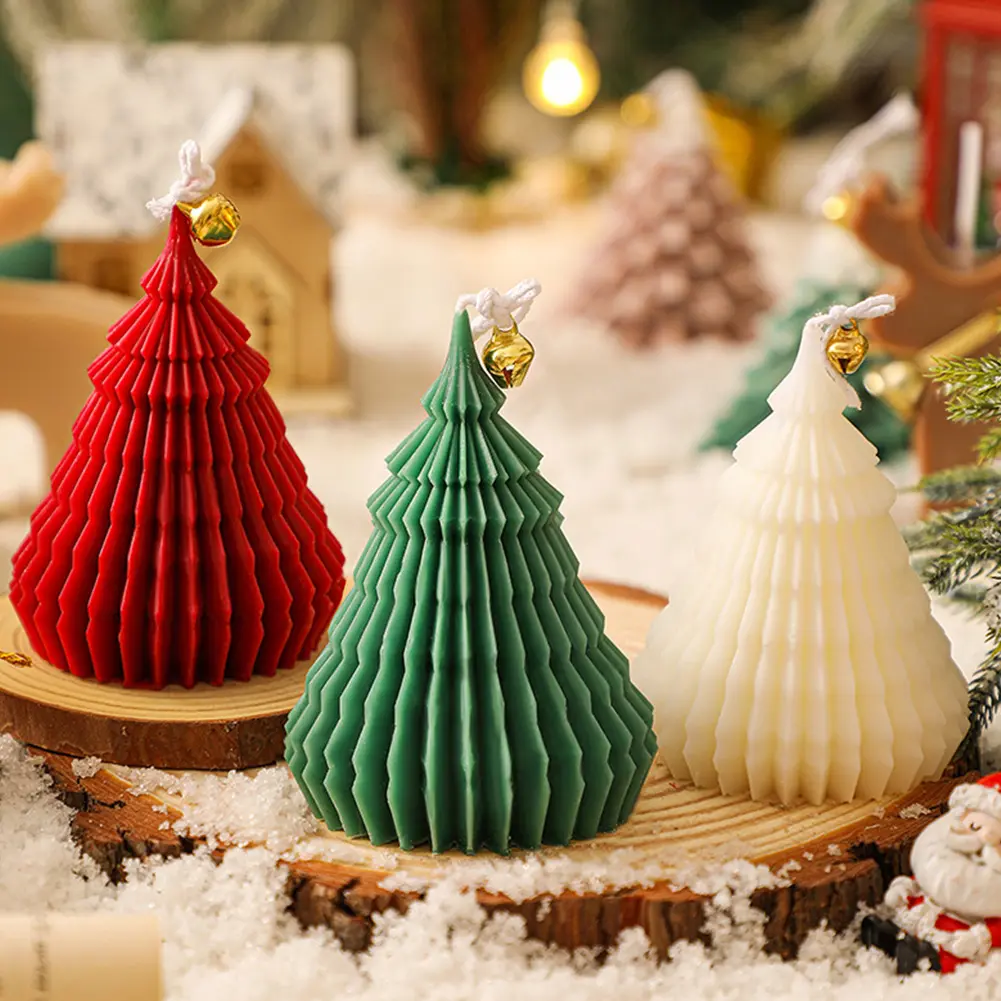 Pack of 2 3D Christmas Tree Candle Mould DIY Candle Mould Silicone Candle Mould for Scented Candle Christmas Craft Ornaments
