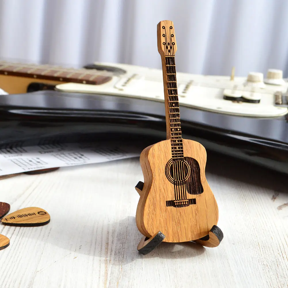 Wooden Acoustic Guitar Pick Box Guitar Pick Holder with Stand & Guitar Picks Plectrum Container for Guitar Players