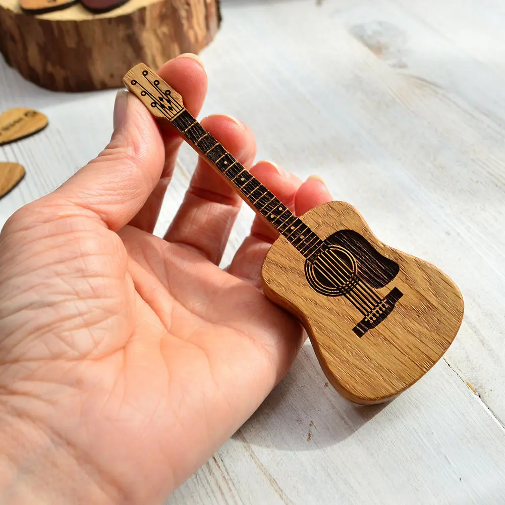 Wooden Acoustic Guitar Pick Box Guitar Pick Holder with Stand & Guitar Picks Plectrum Container for Guitar Players