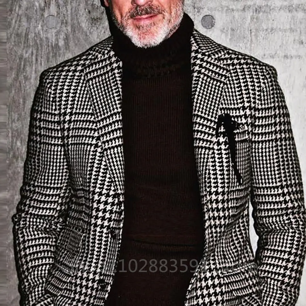 Men's Suits Jacket Fashion Houndstooth Notch Lapel One Coat Slim Fit Groom Tuxedos Only Blazer For Wedding Business