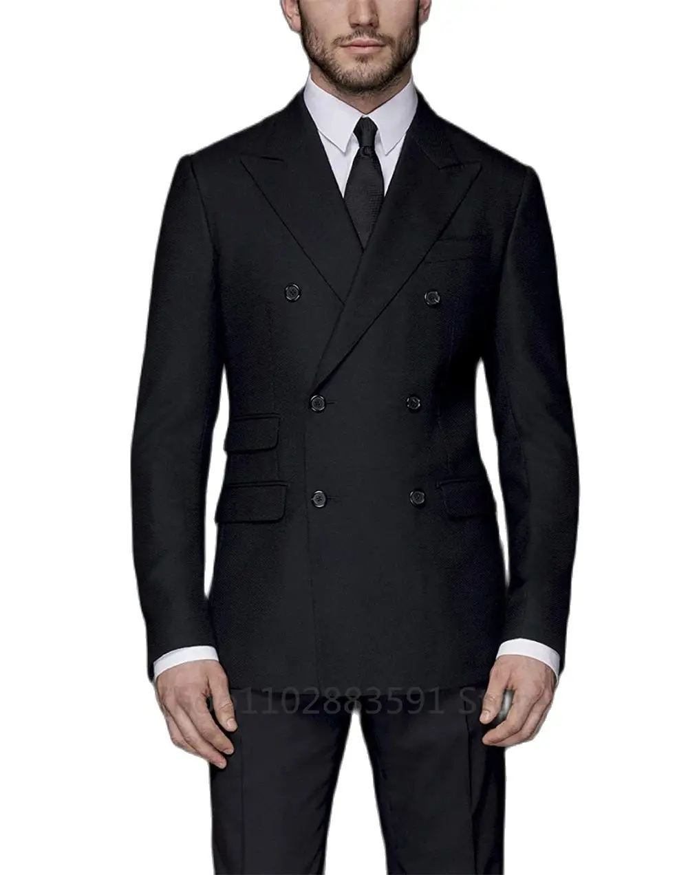 Fashion Peak Lapel Black Men Wedding Prom Dress Suits 2023 Double Breasted 2 Slits Men Suits Groom Party Tuxedo 2 Pieces Set