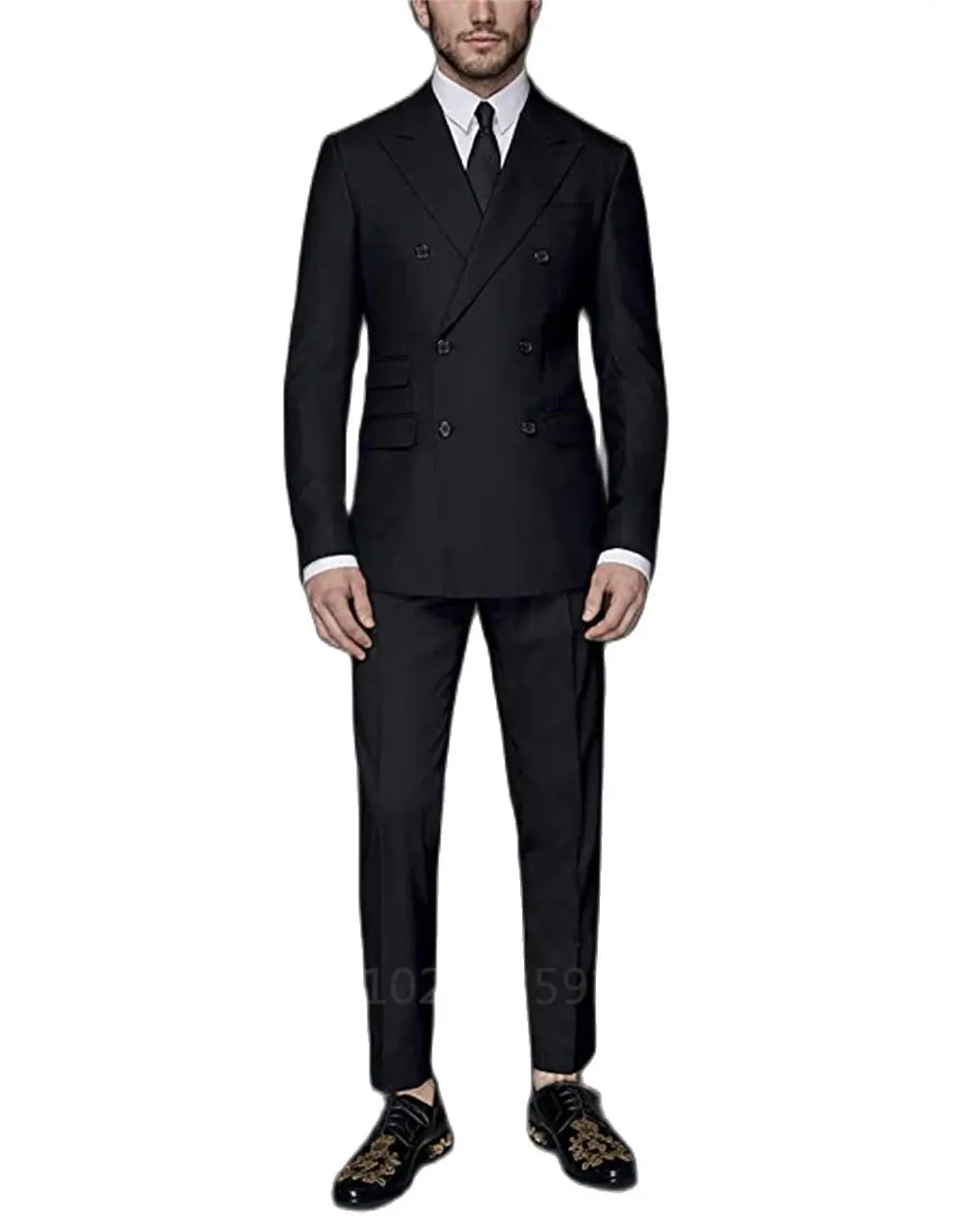 Fashion Peak Lapel Black Men Wedding Prom Dress Suits 2023 Double Breasted 2 Slits Men Suits Groom Party Tuxedo 2 Pieces Set
