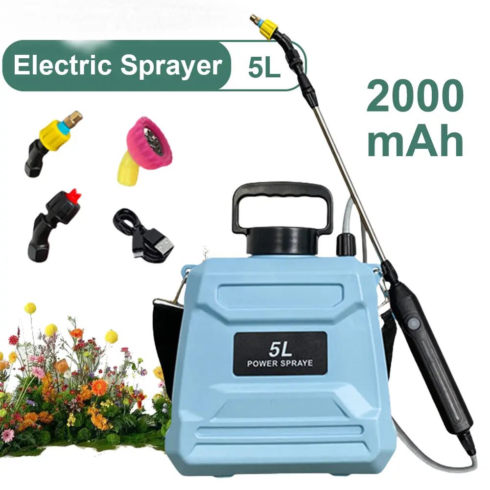 Electric 5L Battery Powered Sprayer with Spray Gun & Adjustable Nozzles Plant Water Pump Sprayers & Shoulder Strap for Weed Lawn