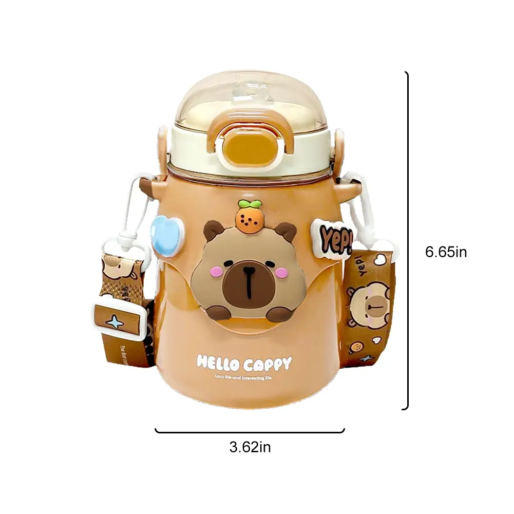 Capybara Cartoon Water Bottle with Straw Portable Water Bottle 700ML Drink Tumbler for Men Women