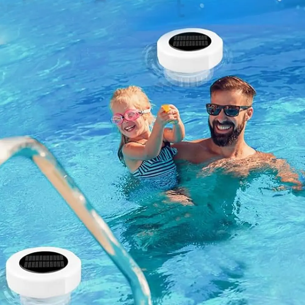 Solar Powered Pool Chlorine Floater with Colorful Light Chlorine Floating Water Cleaner IP68 Waterproof for Up To 3 Inch Tablets