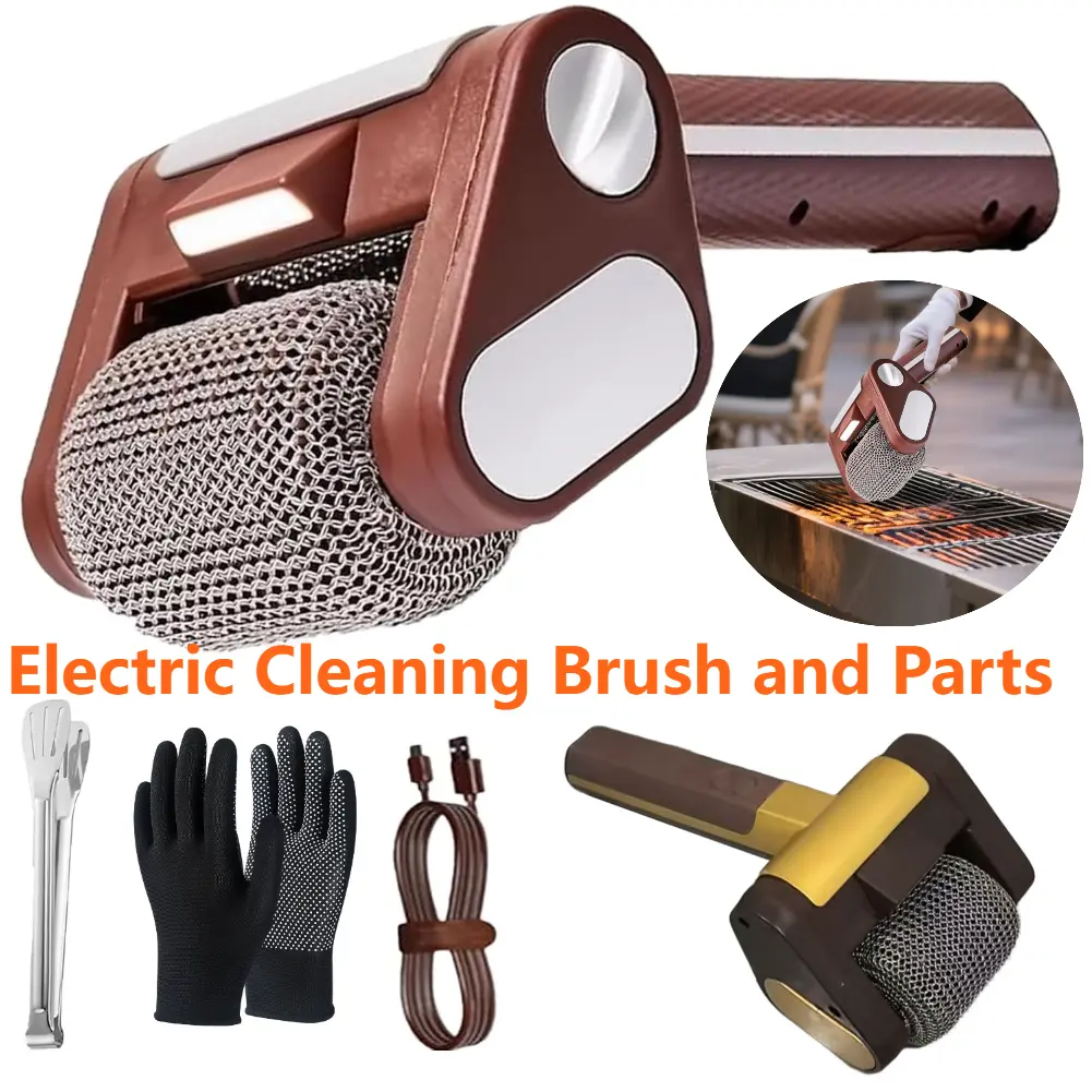 Electric Grill Cleaner with LED Lights Grill Cleaner Brush Without Bristles Cordless Rechargeable BBQ Brush Cleaner and Parts