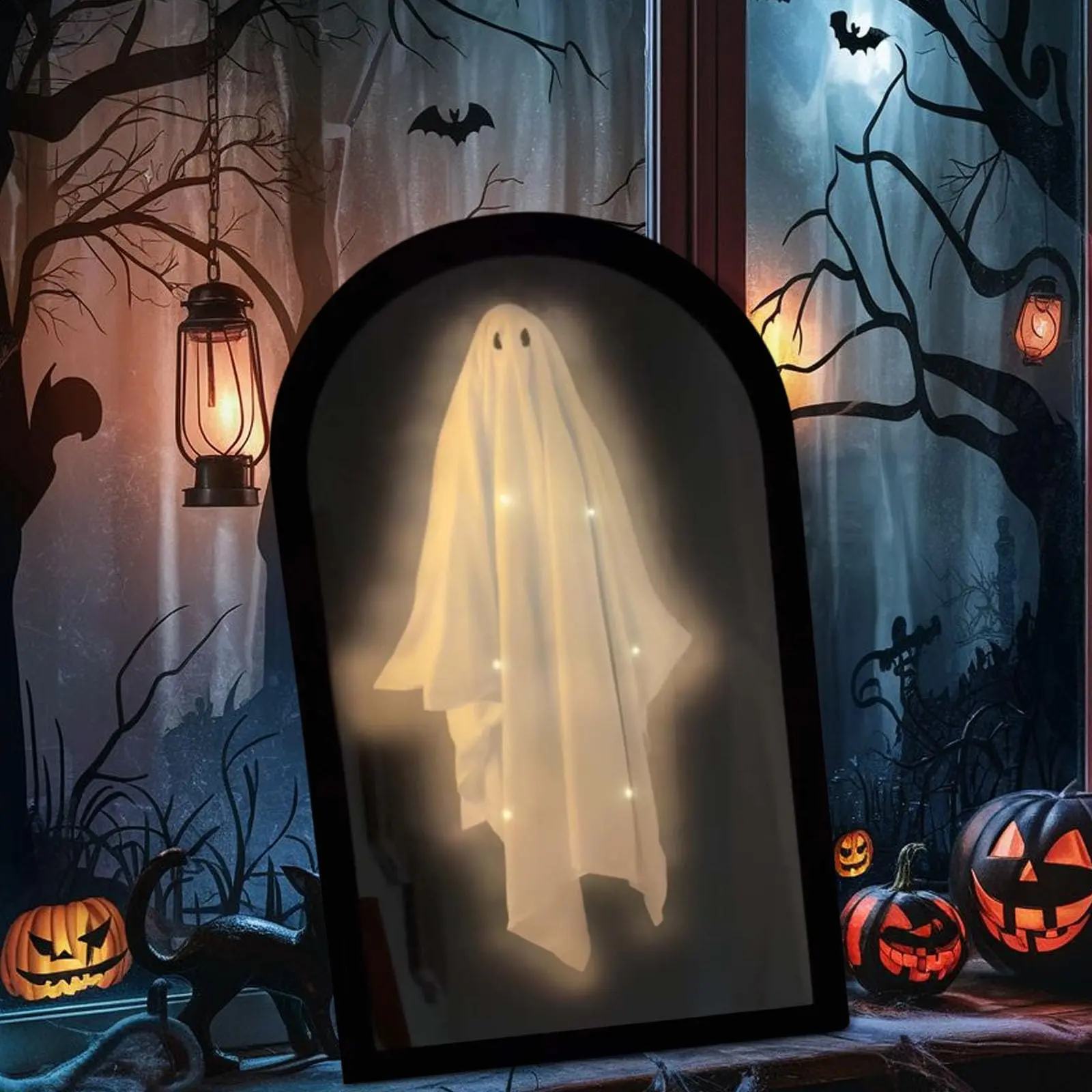 Halloween Ghost Mirror Night Light Cute Halloween Home Accessories Spooky Halloween Hologram Ghost Prank Decor 35*20cm/50*24cm