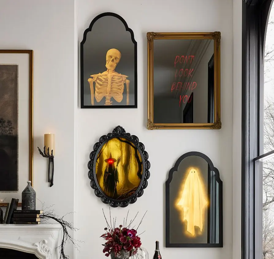 Halloween Ghost Mirror Night Light Cute Halloween Home Accessories Spooky Halloween Hologram Ghost Prank Decor 35*20cm/50*24cm