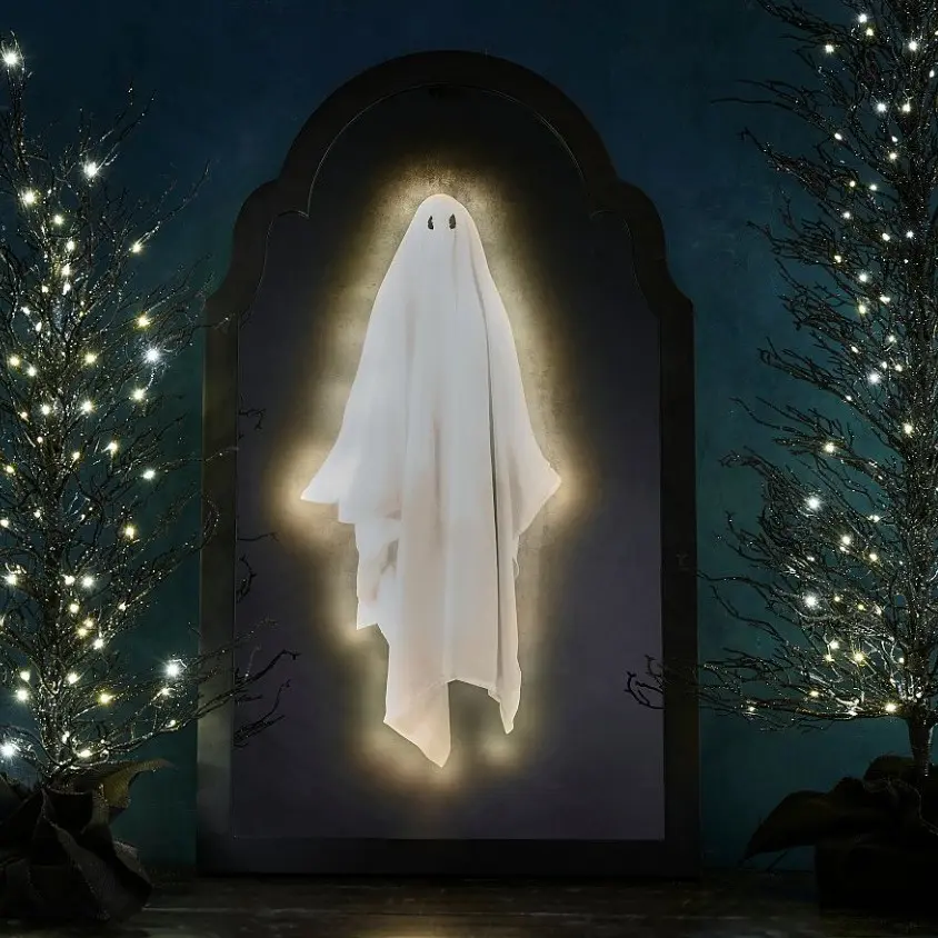 Halloween Ghost Mirror Night Light Cute Halloween Home Accessories Spooky Halloween Hologram Ghost Prank Decor 35*20cm/50*24cm