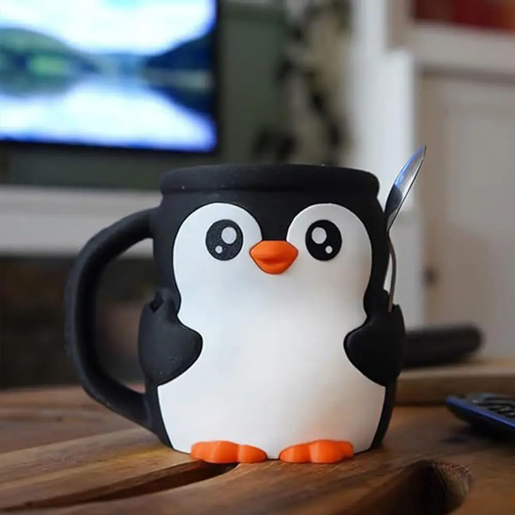 3D Printed Penguin Cute Ice Pint Holder with Spoon Holder Reusable Popsicle Holders Beer Can Holder for Yogurt & Frozen Desserts