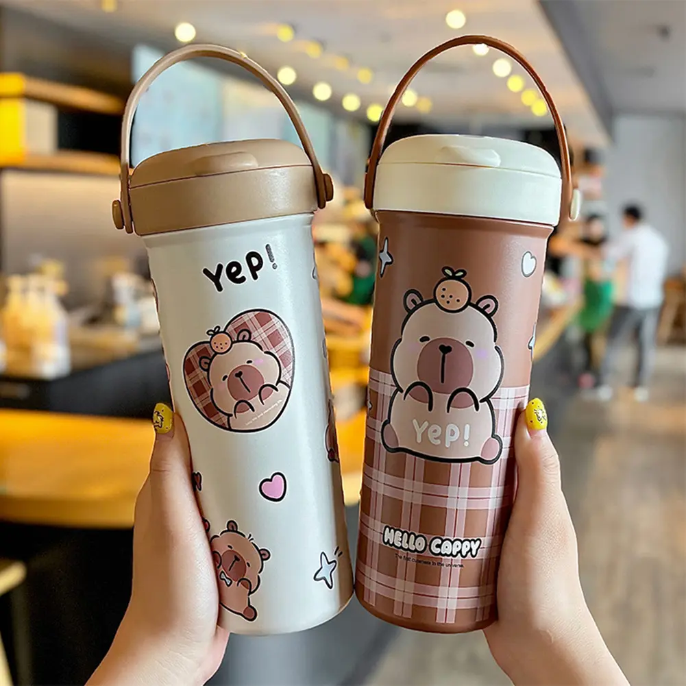 Leak-Proof Durable Water Bottle Cute Capybara Water Cup Stainless Steel Vacuum Insulated Bottle kapibara Tumbler School Mug Gift