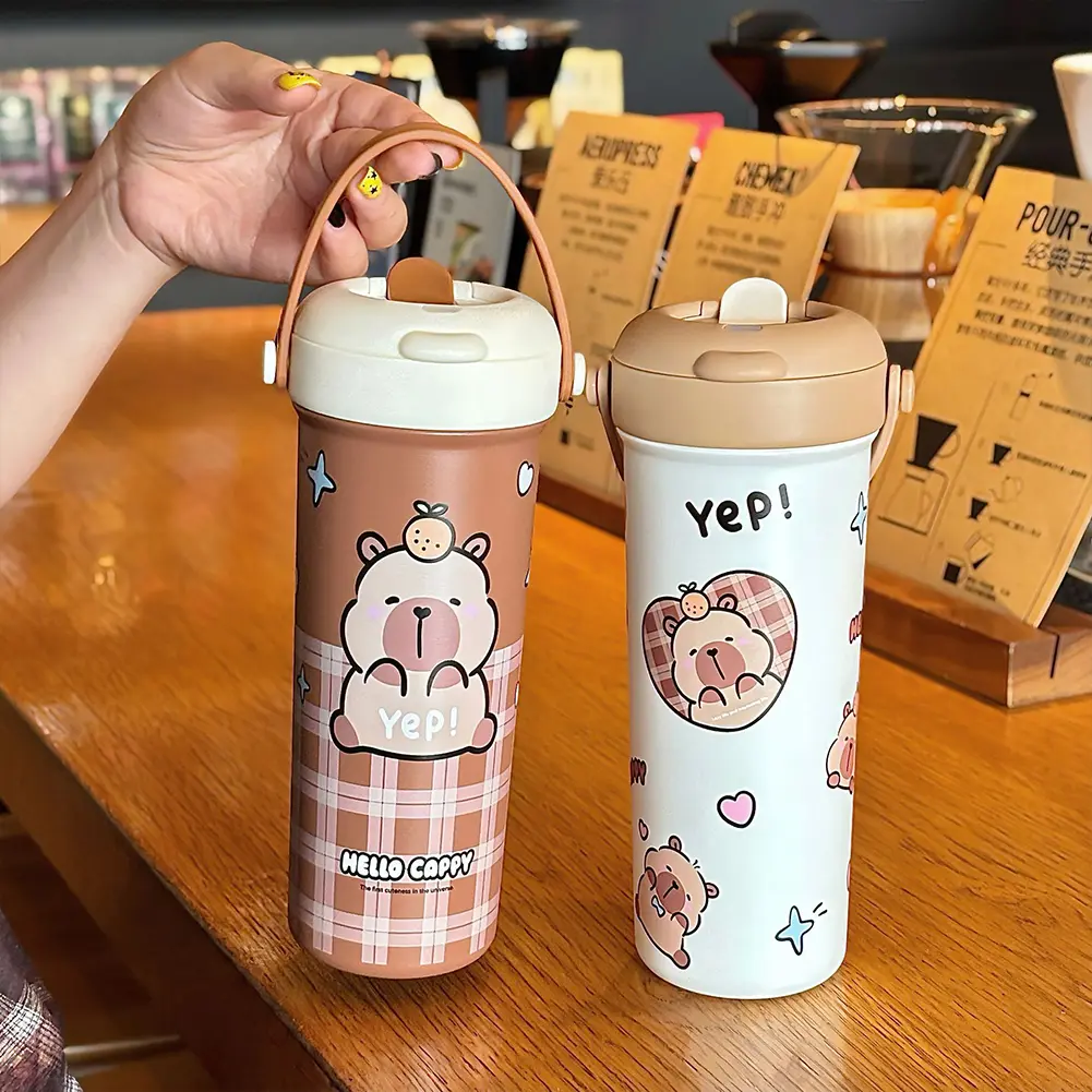 Leak-Proof Durable Water Bottle Cute Capybara Water Cup Stainless Steel Vacuum Insulated Bottle kapibara Tumbler School Mug Gift