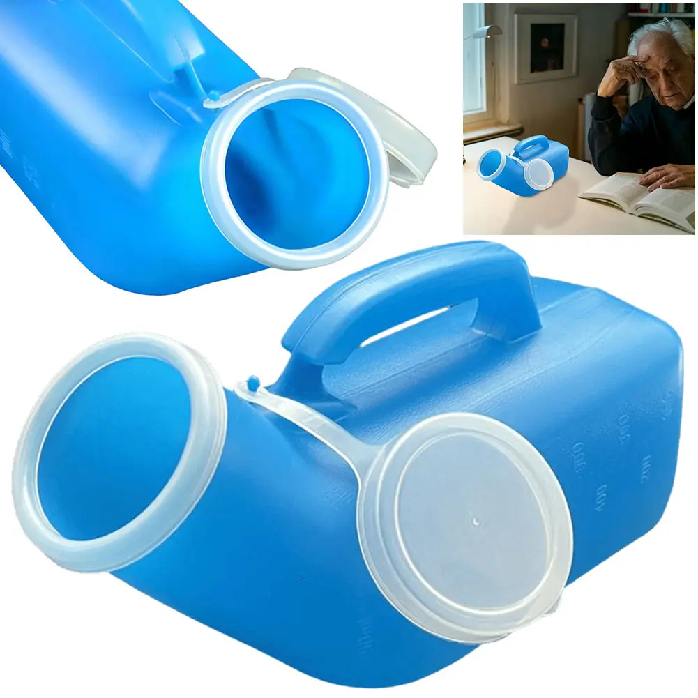 1200ml Pee Container Spill Proof Portable Urinal Plastic Mens Bedpan Bottle with Lid for Car Elderly and Incontinence