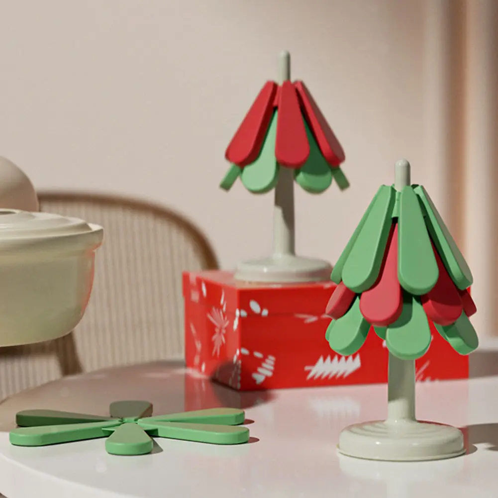 1/3Pcs Bowls and Teapots Coaster with Stand Christmas Themed Heat Resistant Cup Mat Multi-Function Coaster for Dining Table