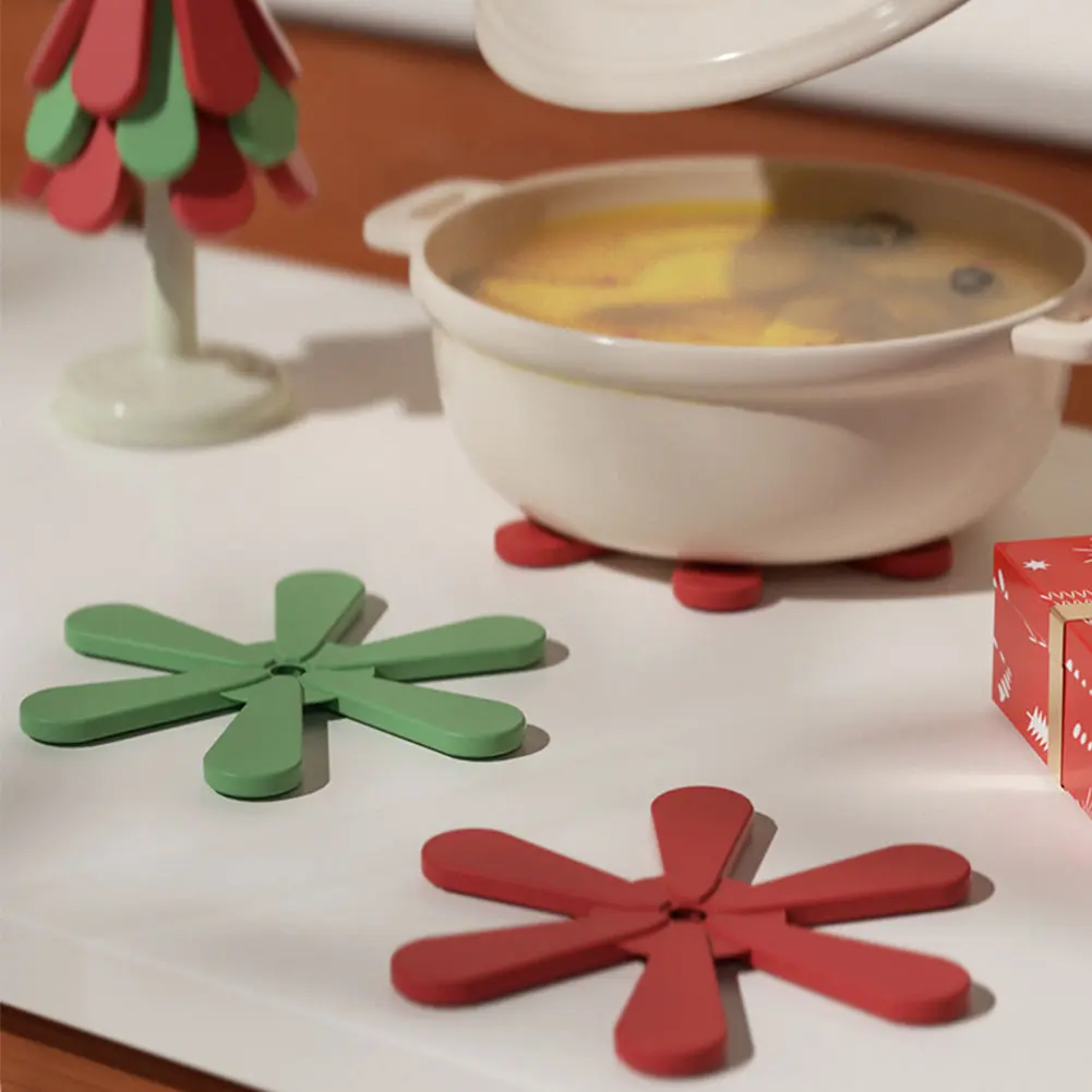 1/3Pcs Bowls and Teapots Coaster with Stand Christmas Themed Heat Resistant Cup Mat Multi-Function Coaster for Dining Table