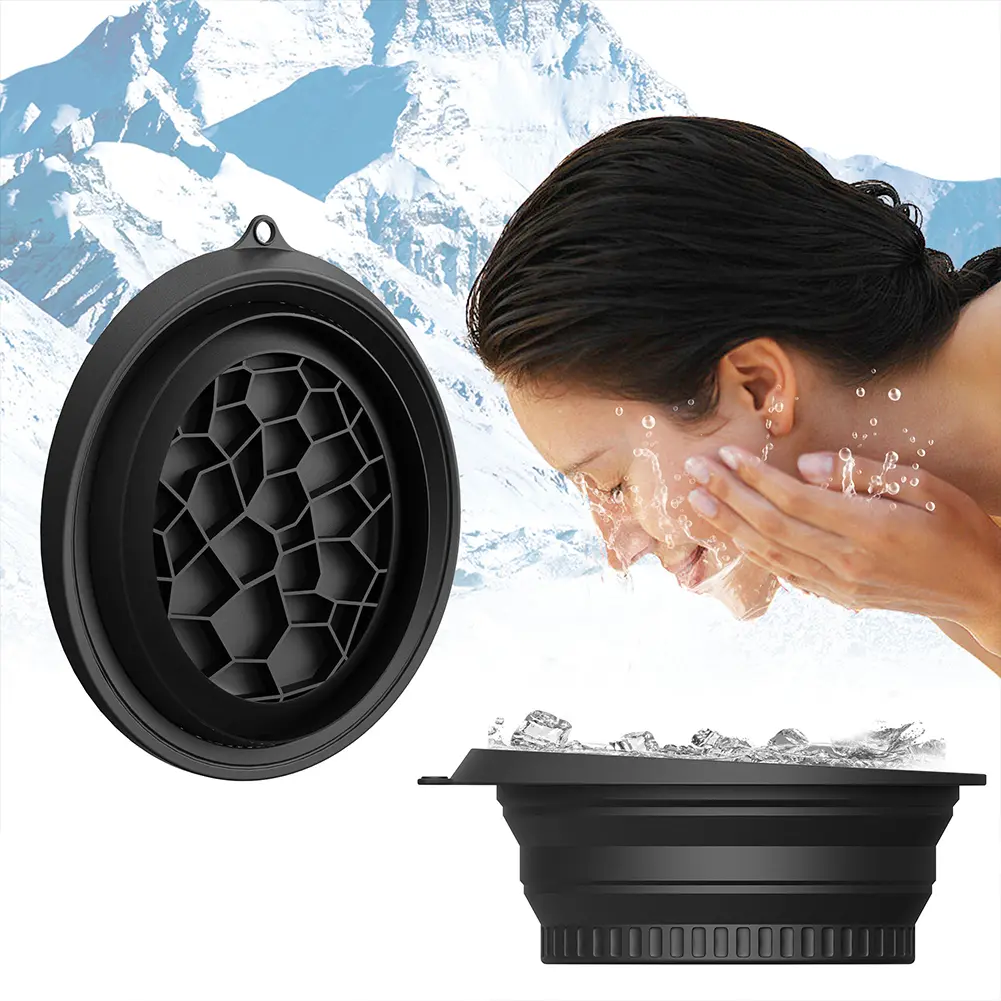 Foldable Ice Basin Space Saving Silicone Icetray Low/High Temperature Resistant Portable Skincare Basin for Home Travel