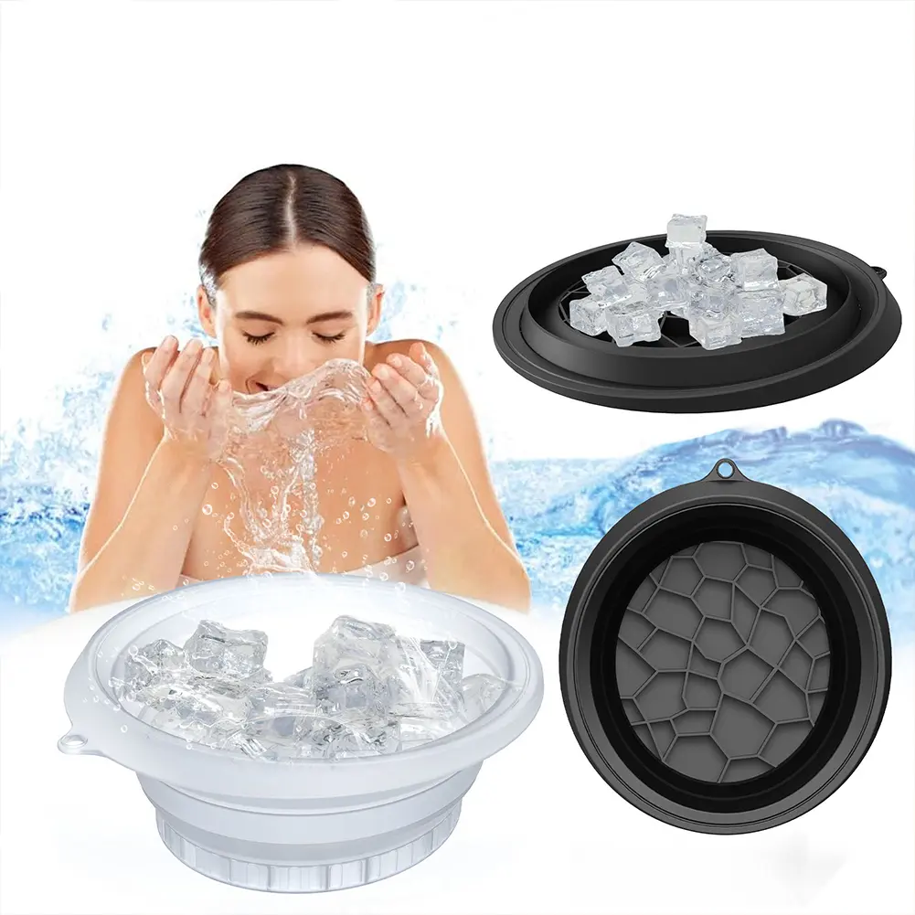 Foldable Ice Basin Space Saving Silicone Icetray Low/High Temperature Resistant Portable Skincare Basin for Home Travel