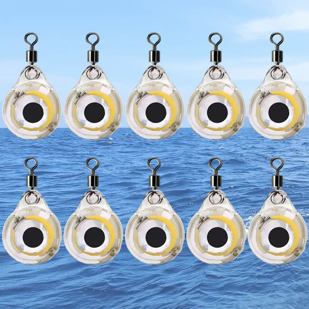 30-10Pcs Underwater Night Light Lure Mini Eye Shape LED Illuminated Lure Battery Powered LED Fish Light for Seawater Freshwater