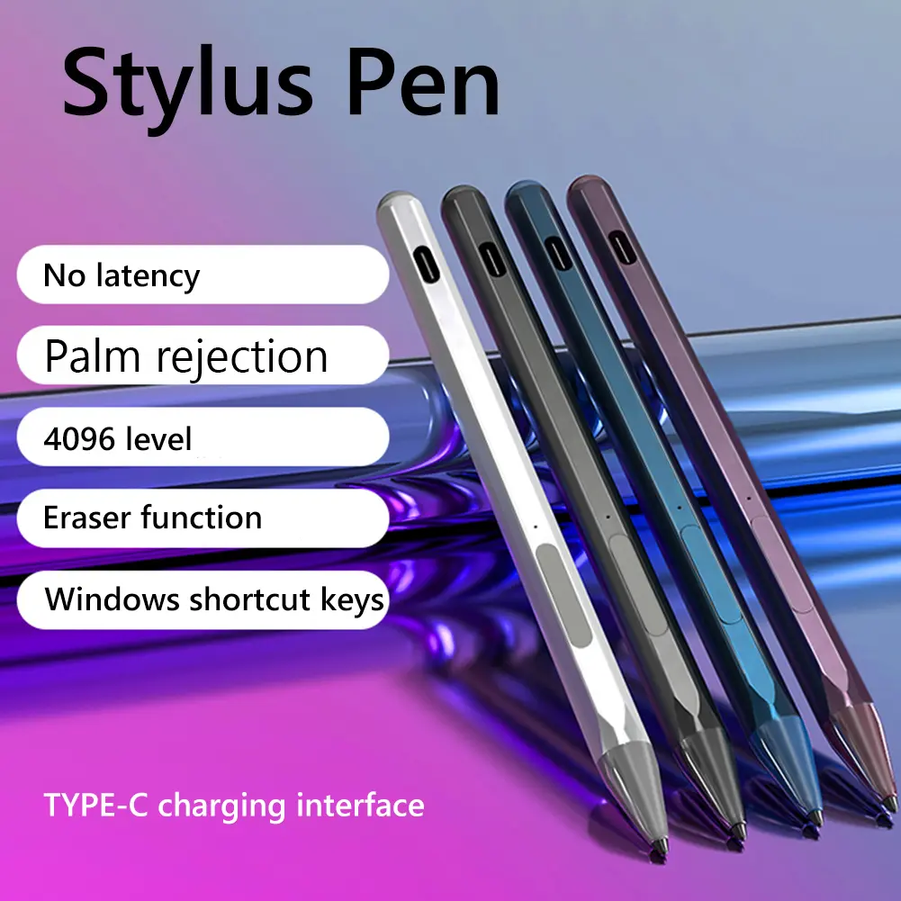 Active Capacitive Stylus Magnetic Active Pen 4096 Pressure Sensitive Type-C Rechargeable for Microsoft Surface Pro 9/8/7/6/5