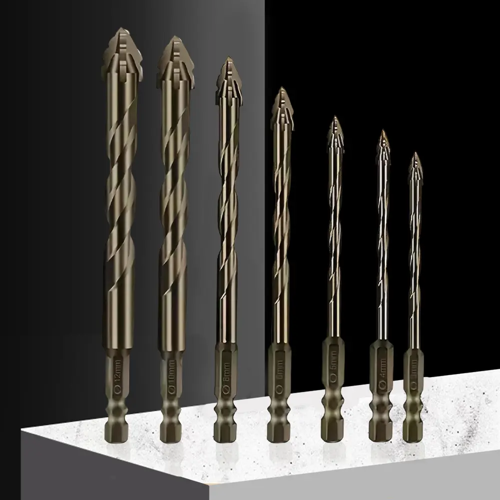 7Pcs Four-Edged Serrated Eccentric Drill Bit Hexagonal Shank Skewed Head Eccentric Drill Bits 3/4/5/6/8/10/12 Mm for Wood Metal