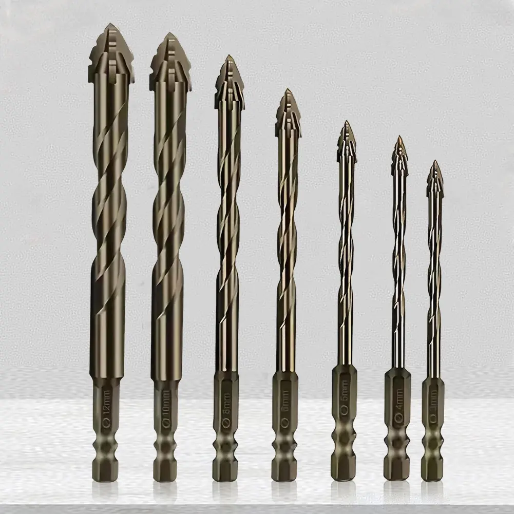 7Pcs Four-Edged Serrated Eccentric Drill Bit Hexagonal Shank Skewed Head Eccentric Drill Bits 3/4/5/6/8/10/12 Mm for Wood Metal