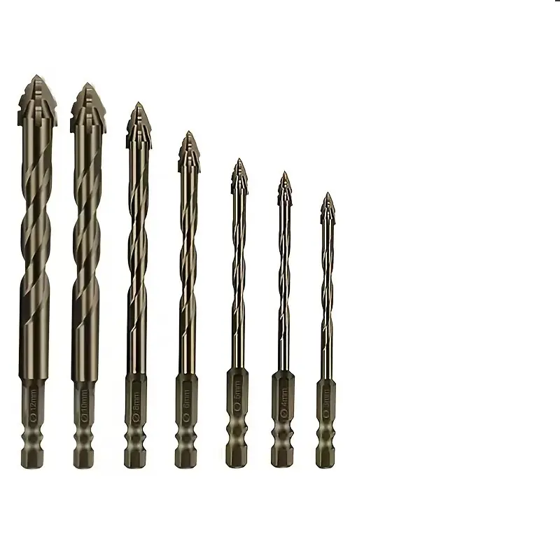 7Pcs Four-Edged Serrated Eccentric Drill Bit Hexagonal Shank Skewed Head Eccentric Drill Bits 3/4/5/6/8/10/12 Mm for Wood Metal