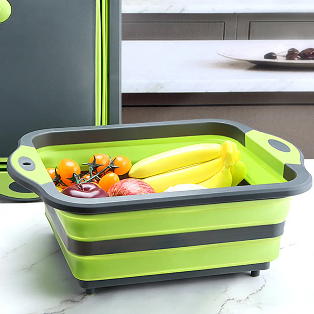 Collapsible Cutting Board Camping Dishes Sink Space Saving Camping Cutting Board with Draining Hole for BBQ Prep/Picnic/Camping
