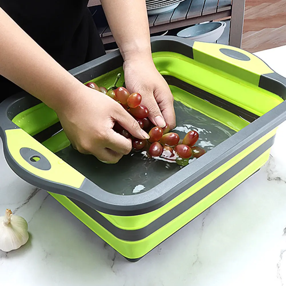 Collapsible Cutting Board Camping Dishes Sink Space Saving Camping Cutting Board with Draining Hole for BBQ Prep/Picnic/Camping