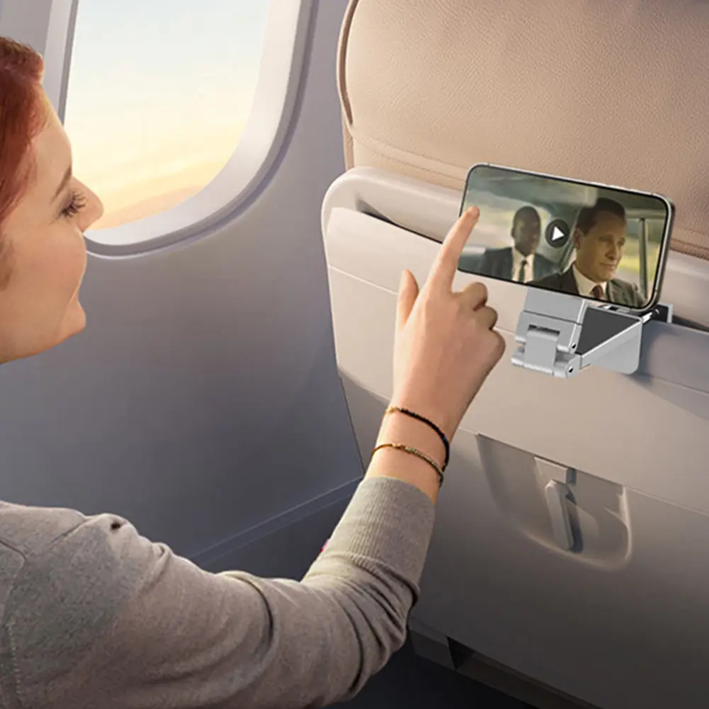 Airplane Phone Holder with 360 Degree Rotation Magnetic Phone Mount Adjustable Foldable for Long Flight Flying