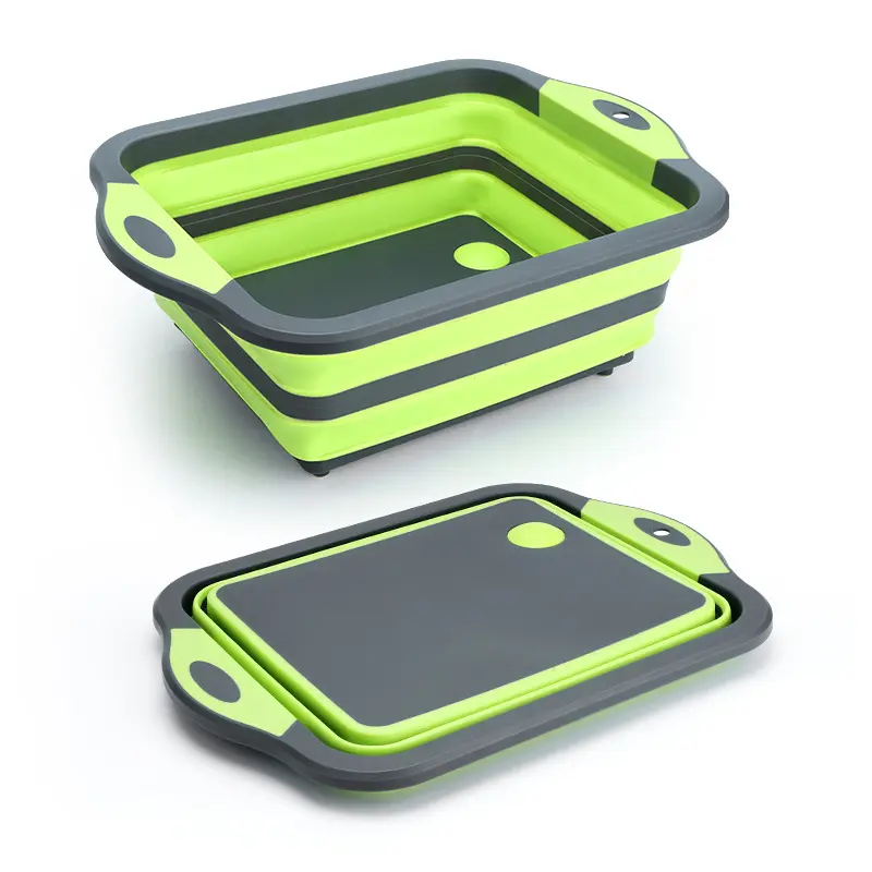 Collapsible Cutting Board Camping Dishes Sink Space Saving Camping Cutting Board with Draining Hole for BBQ Prep/Picnic/Camping