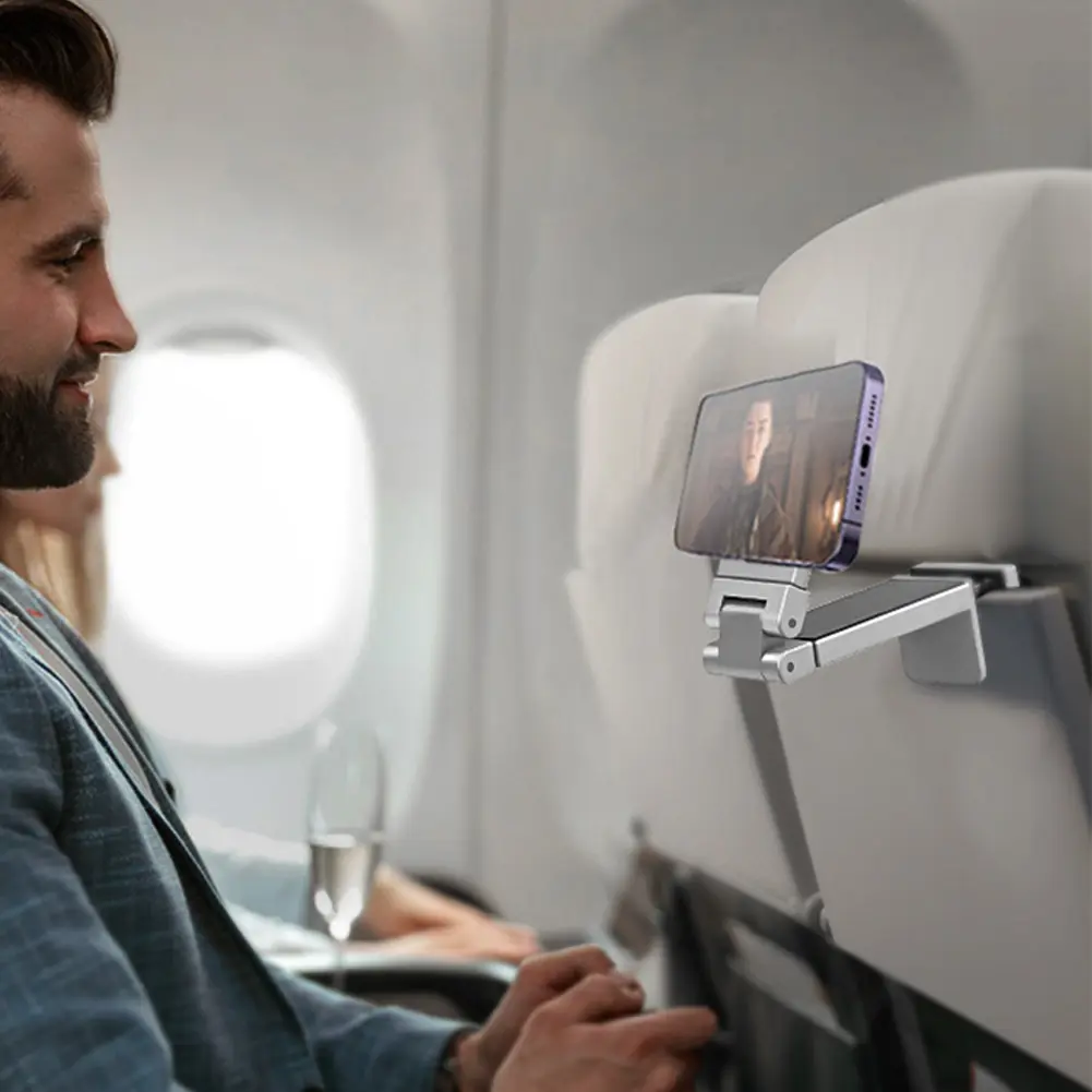 Airplane Phone Holder with 360 Degree Rotation Magnetic Phone Mount Adjustable Foldable for Long Flight Flying