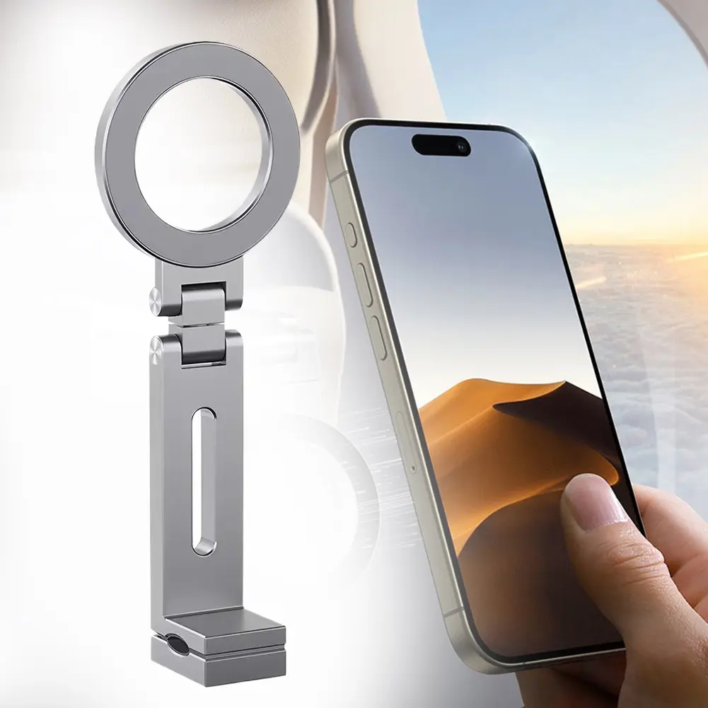 Airplane Phone Holder with 360 Degree Rotation Magnetic Phone Mount Adjustable Foldable for Long Flight Flying