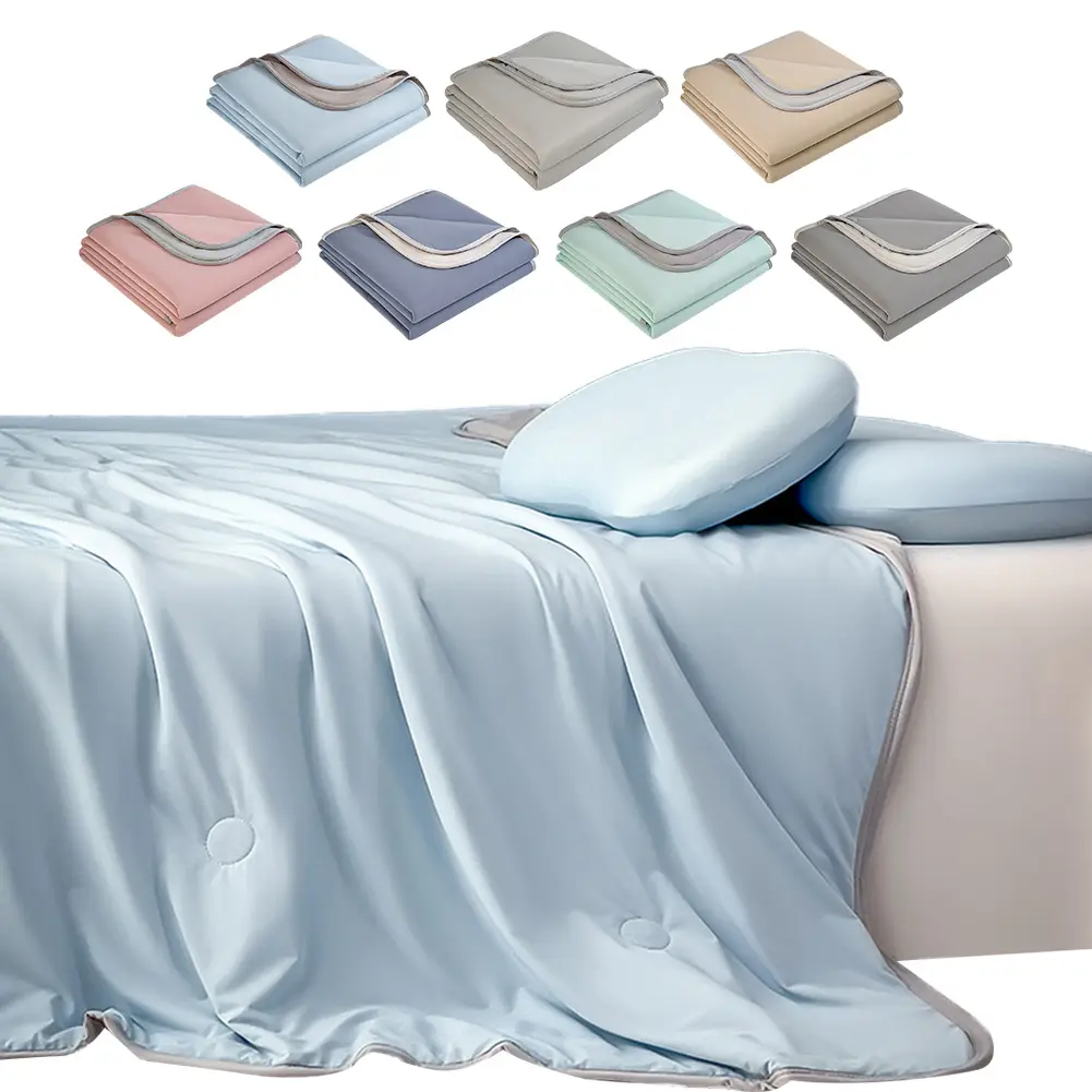 Ice Silk Blanket Solid Color Lightweight Cooling Quilts Multi-Function Breathable Bedroom Blanket for Bedroom Living Room