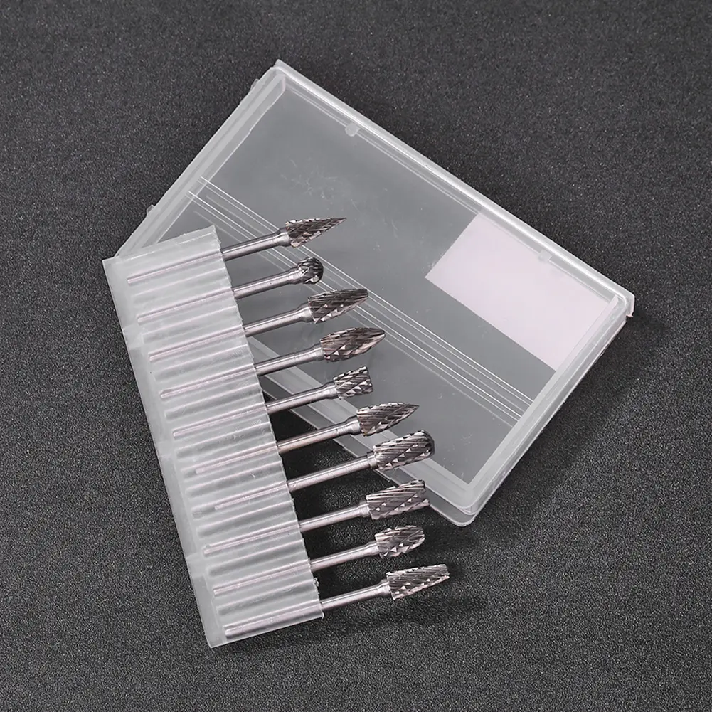 10Pcs Long Shank Carbide Rotary Burr File Double Cut Rotary Tool Rasp File for Metal Welds Carving Cutting Engraving Porting