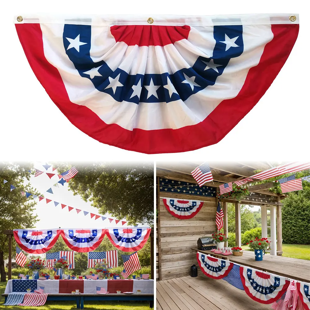 USA Flags Pleated Fan Flag Patriotic Bunting 45x90cm/90x180cm Red White And Blue Buntings Decoration July Fourth Outside Decor