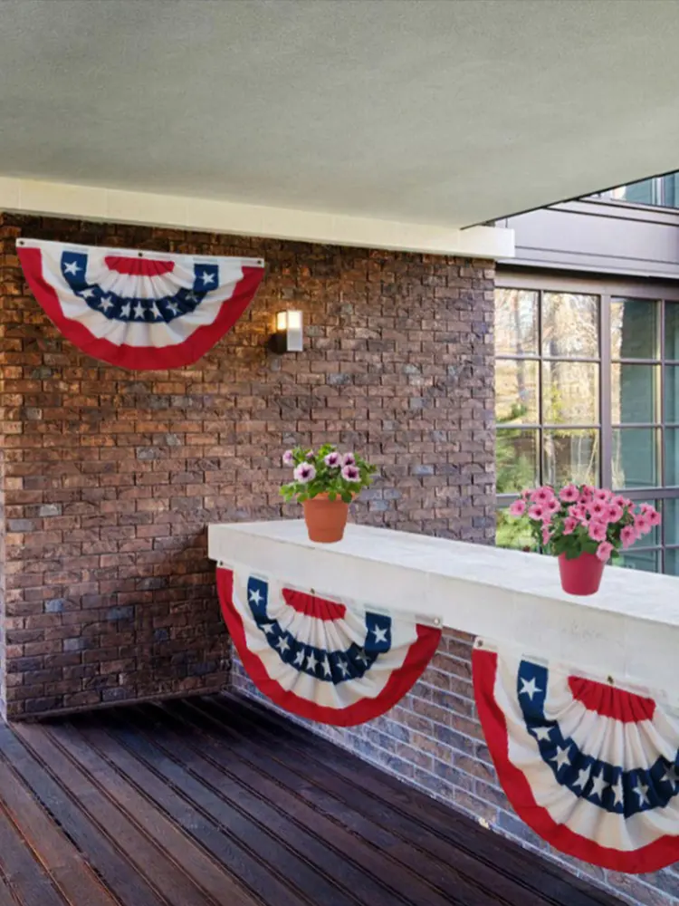 USA Flags Pleated Fan Flag Patriotic Bunting 45x90cm/90x180cm Red White And Blue Buntings Decoration July Fourth Outside Decor