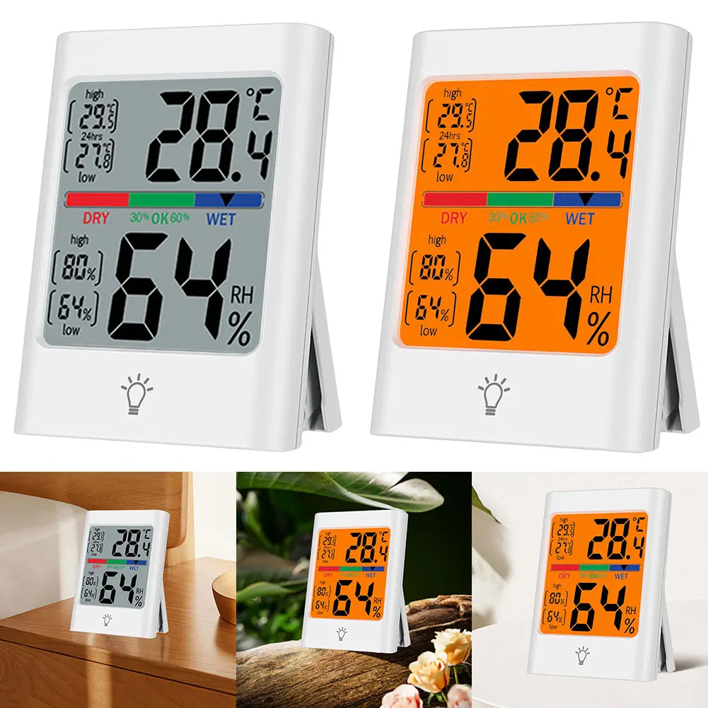 Digital Room Thermometer Backlight Magnetic Thermometer Hygrometer Large Screen Home Humidity Meter Precise for Indoor Bedroom
