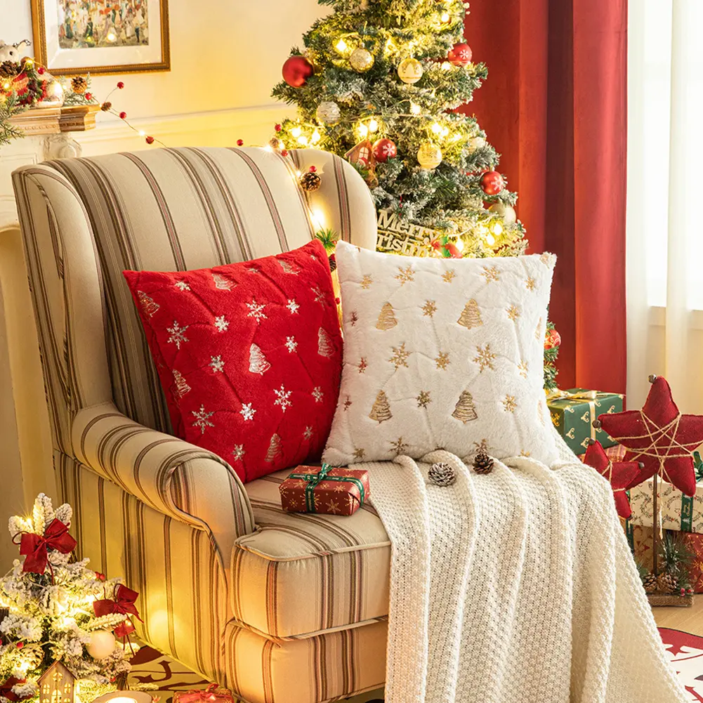 45x45cm Christmas Cushion Covers Decorations 2024 Winter Pillows Cover Decor Sofa Cover Snowflake Cushion Cases Home Decoration