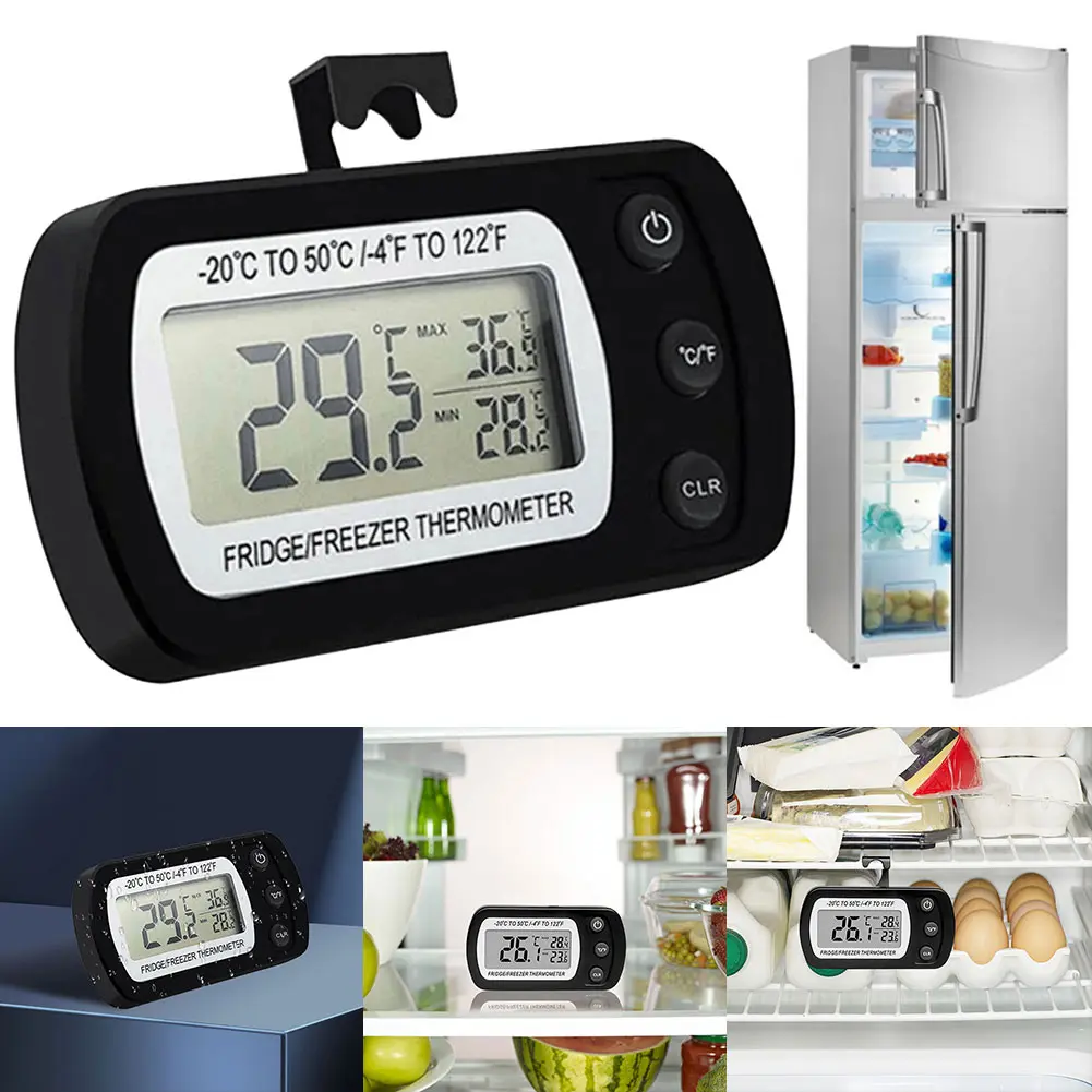 Digital Freezer Room Thermometer Max/Min Record Waterproof Fridge Thermometer Large LCD Magnetic Back& Hook for Home Bars Cafe