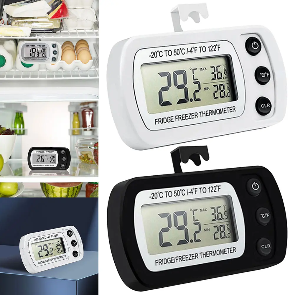 Digital Freezer Room Thermometer Max/Min Record Waterproof Fridge Thermometer Large LCD Magnetic Back& Hook for Home Bars Cafe