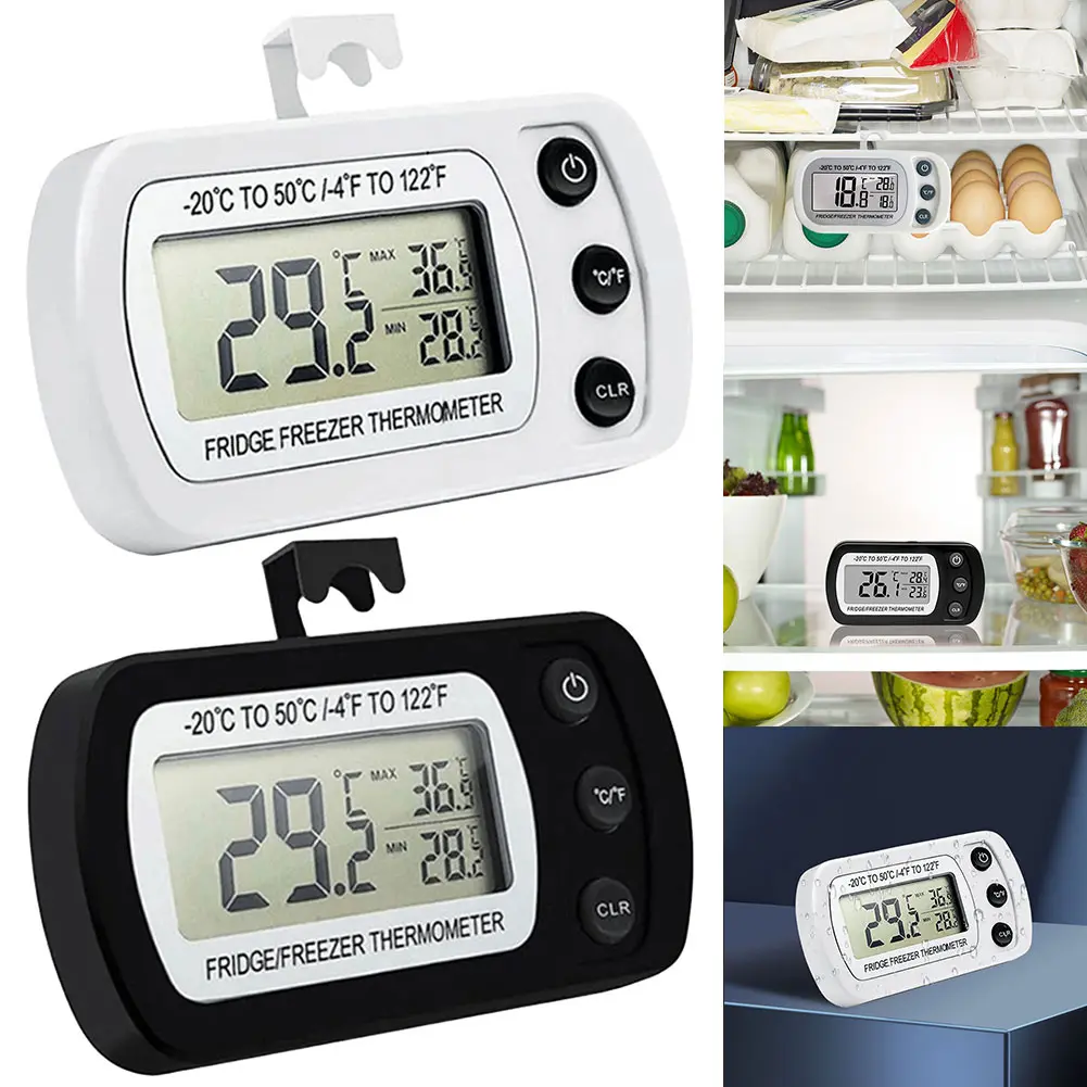 Digital Freezer Room Thermometer Max/Min Record Waterproof Fridge Thermometer Large LCD Magnetic Back& Hook for Home Bars Cafe