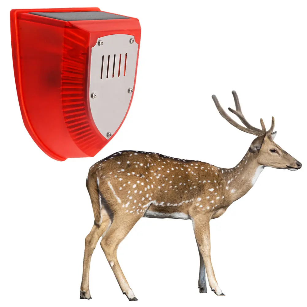 Outdoor Solar Alarm Waterproof Gunshot Sounds & Dog Barking Sound & Strobe Light Security Alarm Siren for Villa Farm Yard Garden
