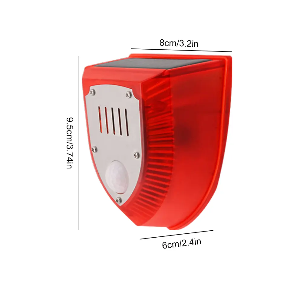 Outdoor Solar Alarm Waterproof Gunshot Sounds & Dog Barking Sound & Strobe Light Security Alarm Siren for Villa Farm Yard Garden