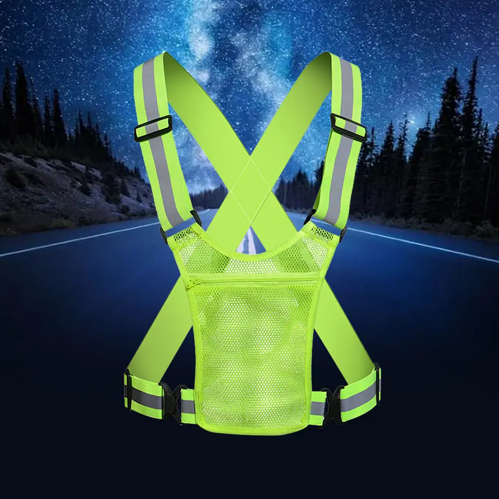 Night Running Vest Lightweight Reflective Safety Vest with Pouch Elastic Safety Vest Adjustable for Walking Cycling