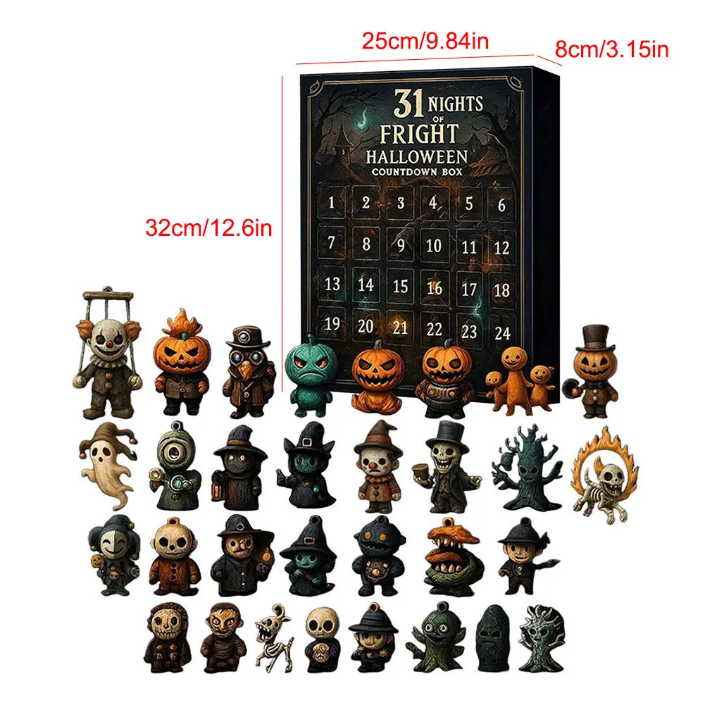 Halloween Advent Calendar 2025 Gift Box Scary Doll Hanging Charms & Mini Decorations Gift For Halloween Lovers Surprise Box